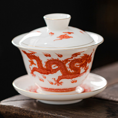 Személyre szabott Dehua fehér porcelán Sancai Gaiwan egyedi teainfuser háztartási kerámia teáscsésze kínai teáskészlet, fedett tál