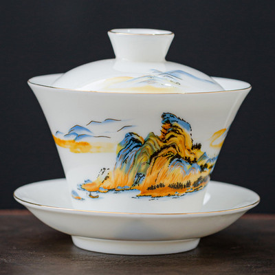 Személyre szabott Dehua fehér porcelán Sancai Gaiwan egyedi teainfuser háztartási kerámia teáscsésze kínai teáskészlet, fedett tál