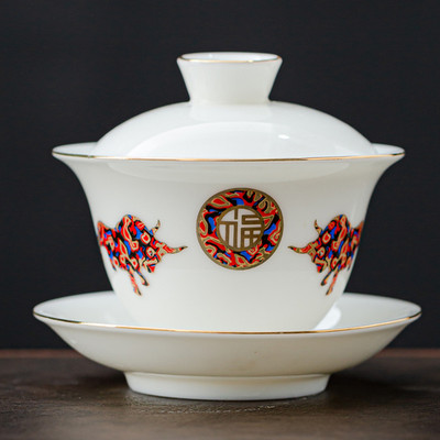 Személyre szabott Dehua fehér porcelán Sancai Gaiwan egyedi teainfuser háztartási kerámia teáscsésze kínai teáskészlet, fedett tál