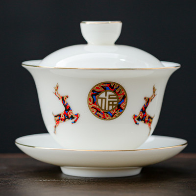 Személyre szabott Dehua fehér porcelán Sancai Gaiwan egyedi teainfuser háztartási kerámia teáscsésze kínai teáskészlet, fedett tál