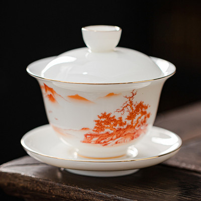 Személyre szabott Dehua fehér porcelán Sancai Gaiwan egyedi teainfuser háztartási kerámia teáscsésze kínai teáskészlet, fedett tál
