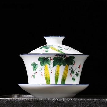 Китайска ръчно рисувана керамична чаша за чай Gaiwan ръчно изработена супница за чай Аксесоари за домакински съдове за напитки Персонална единична чаша 240 ml