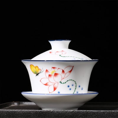 Ķīniešu ar rokām apgleznota keramika Gaiwan tējas krūze ar rokām gatavota tējas krūze, tējas trauki, aksesuāri, mājsaimniecības dzēriena trauki, personīgā krūze 240 ml