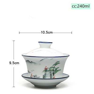 Ķīniešu ar rokām apgleznota keramika Gaiwan tējas krūze ar rokām gatavota tējas krūze, tējas trauki, aksesuāri, mājsaimniecības dzēriena trauki, personīgā krūze 240 ml
