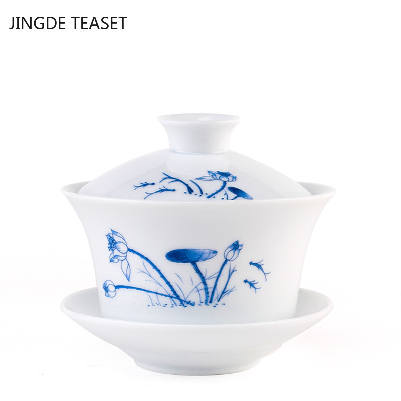 Ķīniešu ar rokām apgleznota keramika Gaiwan tējas krūze ar rokām gatavota tējas krūze, tējas trauki, aksesuāri, mājsaimniecības dzēriena trauki, personīgā krūze 240 ml