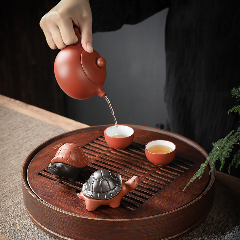 1Gb Ķīniešu Boutique Purpura Māla Tēja Mājdzīvnieks Roku darbs Laimīgā bruņurupuča statujas rotājumi Mājas tējas servīzes Dekorācijas piederumi Amatniecība