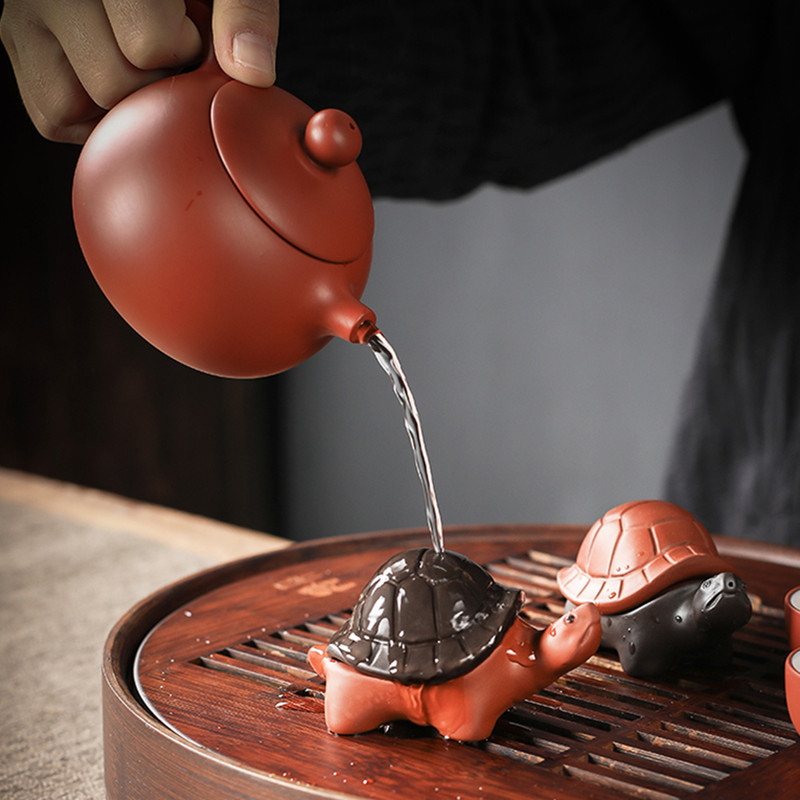 1Gb Ķīniešu Boutique Purpura Māla Tēja Mājdzīvnieks Roku darbs Laimīgā bruņurupuča statujas rotājumi Mājas tējas servīzes Dekorācijas piederumi Amatniecība