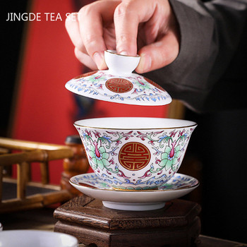 140ml Customized Enamels Color Ceramic Gaiwan Household Beauty Tea Infuser Χειροποίητο φορητό σετ τσαγιού κινέζικο με καπάκι φλιτζάνι τσαγιού