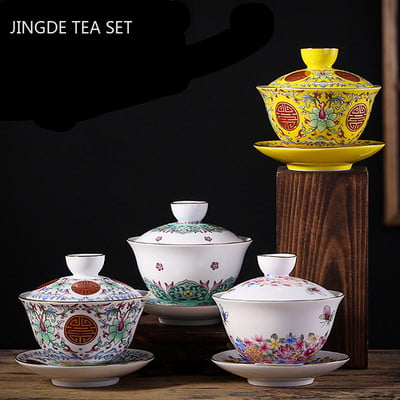 140 ml emailuri personalizate culoare ceramică Gaiwan gospodărie frumusețe ceai infuzor set de ceai portabil lucrat manual chinezesc cu capac ceașcă de ceai