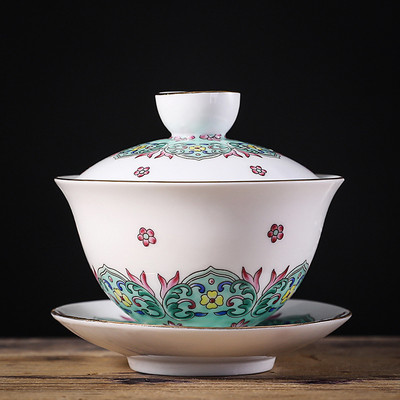 140ml Pielāgotas emaljas Krāsa Keramika Gaiwan Household Beauty Tea Infuser Ar rokām gatavots pārnēsājams ķīniešu tējas komplekts ar vāku