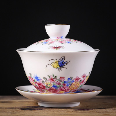 140ml Pielāgotas emaljas Krāsa Keramika Gaiwan Household Beauty Tea Infuser Ar rokām gatavots pārnēsājams ķīniešu tējas komplekts ar vāku