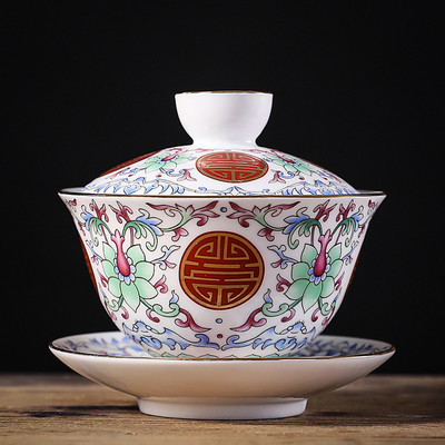 140ml Pielāgotas emaljas Krāsa Keramika Gaiwan Household Beauty Tea Infuser Ar rokām gatavots pārnēsājams ķīniešu tējas komplekts ar vāku