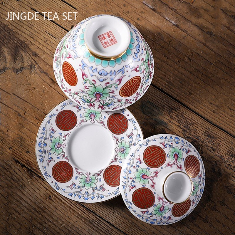 140ml Pielāgotas emaljas Krāsa Keramika Gaiwan Household Beauty Tea Infuser Ar rokām gatavots pārnēsājams ķīniešu tējas komplekts ar vāku