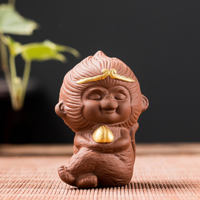 Χειροποίητο μωβ άμμο Τσάι Στολίδια για κατοικίδια Μοντέλο Monkey King Διακόσμηση επιφάνειας εργασίας Creative Little Monkey Bonsai Στολίδια Χειροτεχνίες