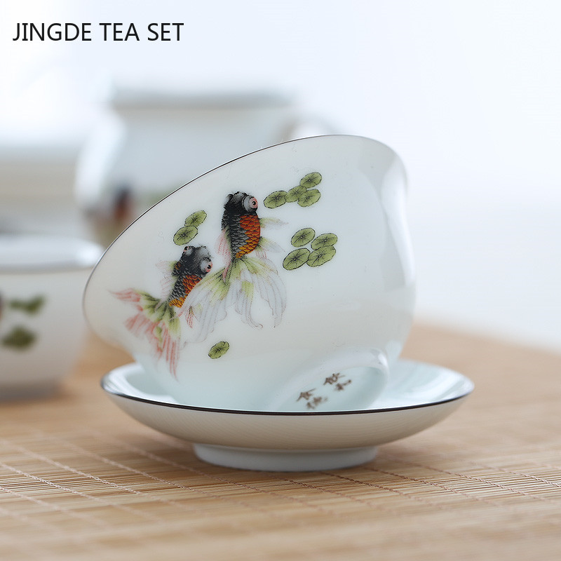 Balta keramikas Gaiwan tējas tase ar rokām gatavota tēja Tureen Boutique ar vāku tējas bļoda Ķīniešu porcelāna tējas komplekta piederumi Dzērieni