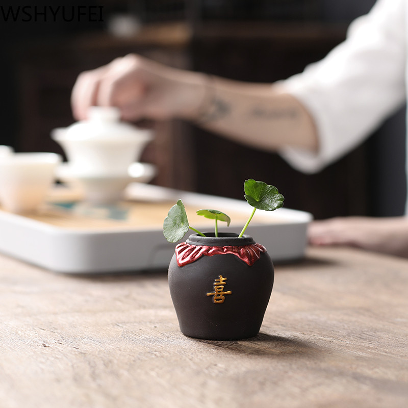 1 PCS Creativity Purple Clay Fingertip Tea pet Mini Ornament desktop Art вази за цветя Чаена маса Аксесоари Ръчно изработени занаяти