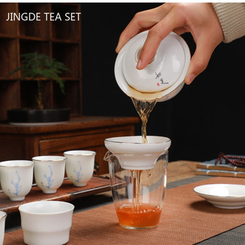 Китайски Dehua керамичен Gaiwan с капак Чаша за чай Овнешка мазнина Нефритова бяла порцеланова купа за чай Домакински сервиз за чай Ръчна тенджера 170 ml
