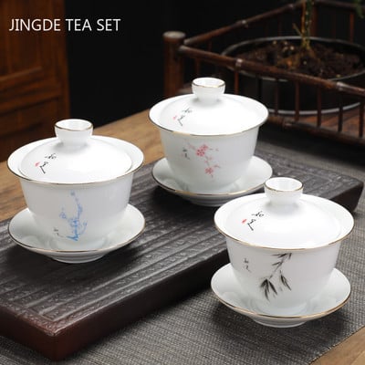 Dehua din ceramică chinezească Gaiwan cu capac ceașcă de oaie grăsime jad alb porțelan castron de ceai set de ceai de uz casnic oală 170 ml