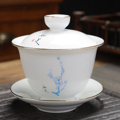 Ķīniešu Dehua Ceramic Gaiwan ar vāku aitas gaļas tauku nefrīta baltā porcelāna tējas bļoda mājsaimniecības tējas komplekts, rokas satveršanas katls, 170 ml