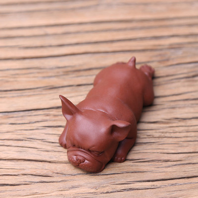 Lazyt Psić Ručno rađena ljubičasta glina Dekoracija za kućni ured Pen Rest Kung Fu čajni pribor Ceremonija čajni ukras Figura Francuskog buldoga Čajni ljubimac