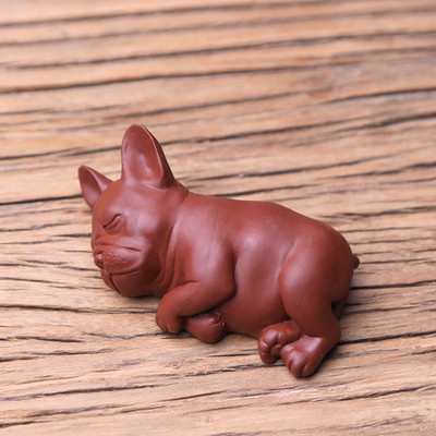 Lazyt Psić Ručno rađena ljubičasta glina Dekoracija za kućni ured Pen Rest Kung Fu čajni pribor Ceremonija čajni ukras Figura Francuskog buldoga Čajni ljubimac