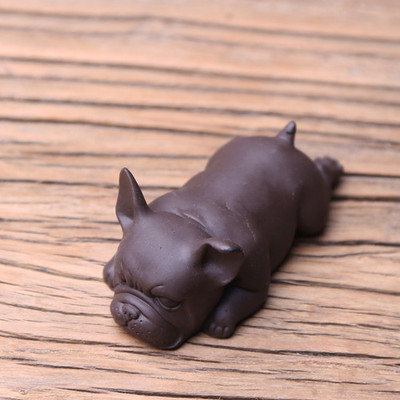 Lazyt Psić Ručno rađena ljubičasta glina Dekoracija za kućni ured Pen Rest Kung Fu čajni pribor Ceremonija čajni ukras Figura Francuskog buldoga Čajni ljubimac
