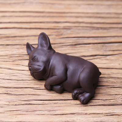 Lazyt Psić Ručno rađena ljubičasta glina Dekoracija za kućni ured Pen Rest Kung Fu čajni pribor Ceremonija čajni ukras Figura Francuskog buldoga Čajni ljubimac