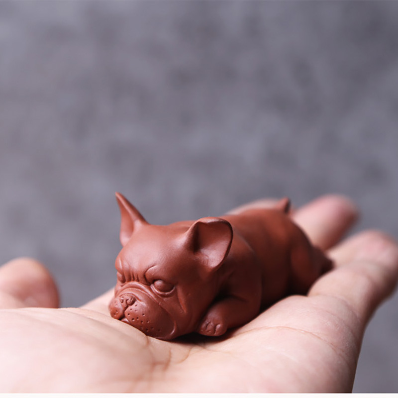 Lazyt Puppy Roku darbs Purpura Māla Mājas Biroja dekors Pildspalva Rest Kung Fu tējas servīzes ceremonija tējas rotājums Figūra Franču buldogs Tējas Mājdzīvnieks