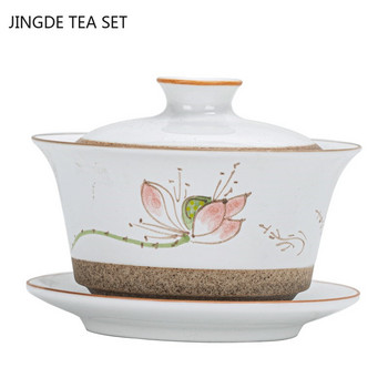 Ръчно рисувана домашна керамична купа за чай Sancai Gaiwan Персонализирана бяла порцеланова машина за чай Чаша за чай Китайски сервиз за чай 140 ml