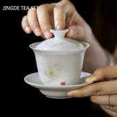 Keramikas Sancai Gaiwan mājas burbuļbļoda, pielāgota baltā porcelāna tējas pagatavošanai ar vāku, ķīniešu tējas komplekta piederumi 100 ml