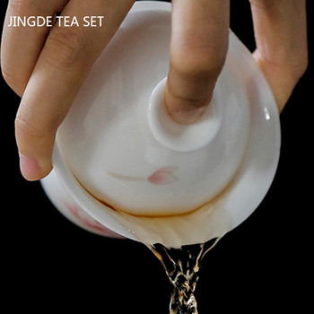 Κεραμικό Sancai Gaiwan Home Bubble Tea Bowl Προσαρμοσμένο τσάι από λευκή πορσελάνη με κάλυμμα Κινέζικο σετ τσαγιού 100ml