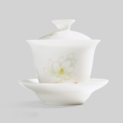 Keramikas Sancai Gaiwan mājas burbuļbļoda, pielāgota baltā porcelāna tējas pagatavošanai ar vāku, ķīniešu tējas komplekta piederumi 100 ml