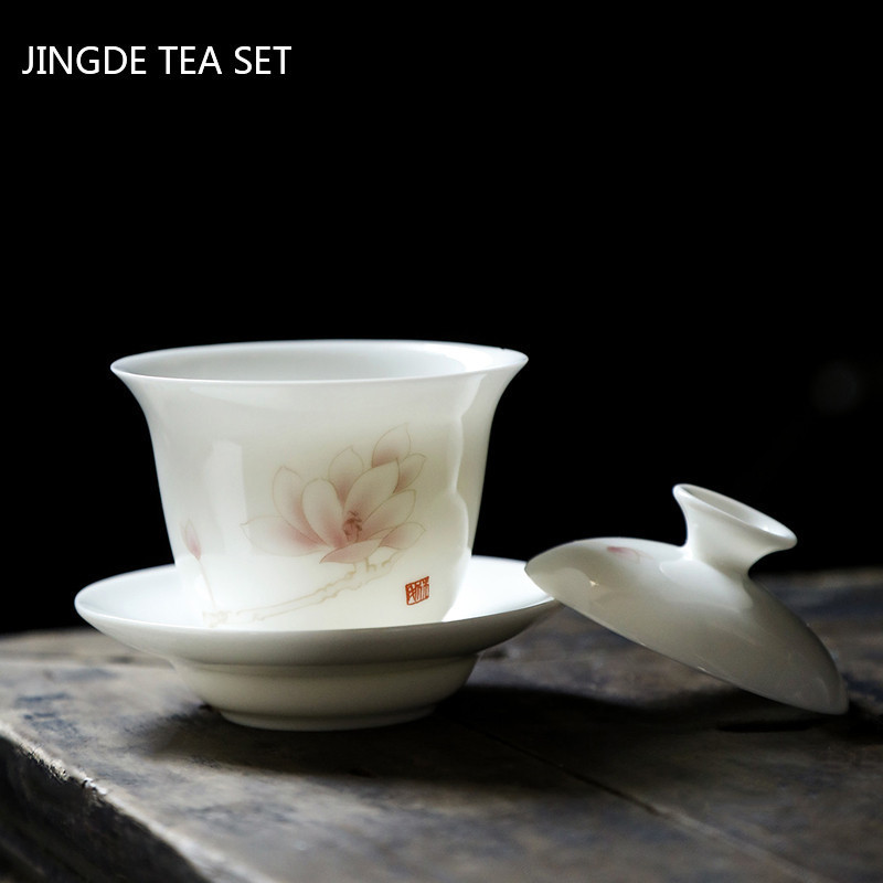 Keramikas Sancai Gaiwan mājas burbuļbļoda, pielāgota baltā porcelāna tējas pagatavošanai ar vāku, ķīniešu tējas komplekta piederumi 100 ml