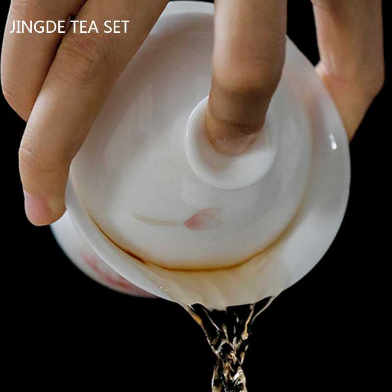 Keramikas Sancai Gaiwan mājas burbuļbļoda, pielāgota baltā porcelāna tējas pagatavošanai ar vāku, ķīniešu tējas komplekta piederumi 100 ml