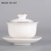 Boutique ar rokām darināta keramikas tējas bļoda aitas gaļas tauku nefrīta baltā porcelāna Gaiwan tējas krūze mājsaimniecības tējas pagatavošanas tradicionālie tējas komplekti