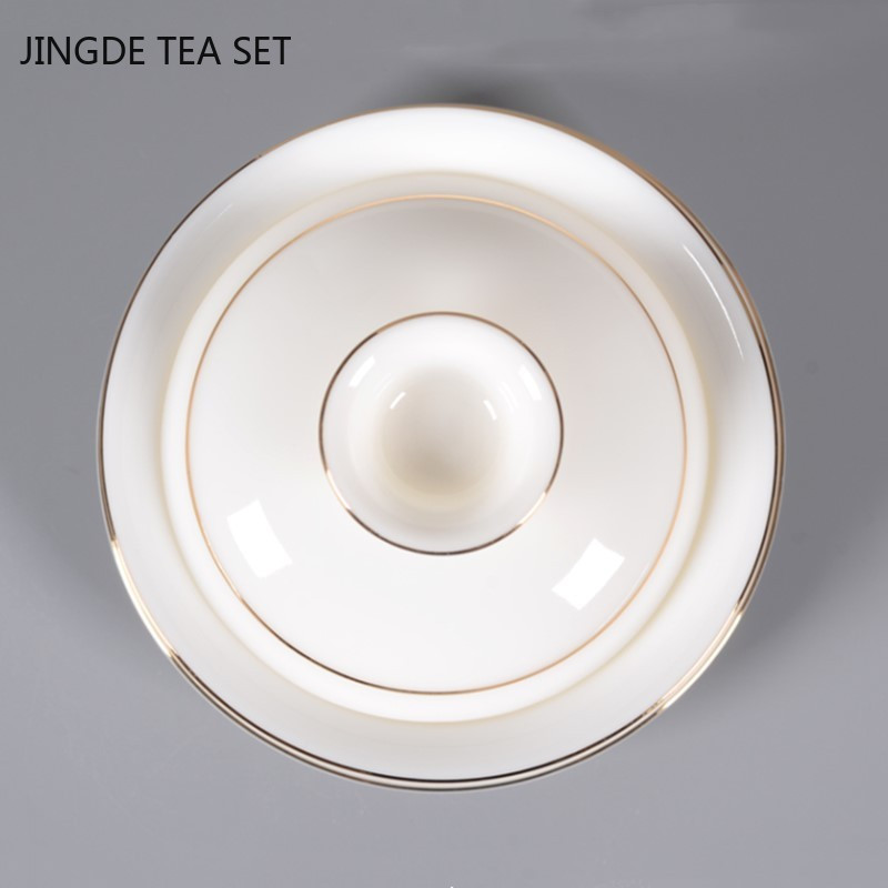 Boutique ar rokām darināta keramikas tējas bļoda aitas gaļas tauku nefrīta baltā porcelāna Gaiwan tējas krūze mājsaimniecības tējas pagatavošanas tradicionālie tējas komplekti