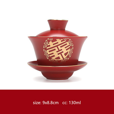 Boutique Red Ceramics Gaiwan tetővel Mesterpohár Kézzel készített porcelán teáscsésze Háztartási teástál Esküvői teáskészlet kiegészítők