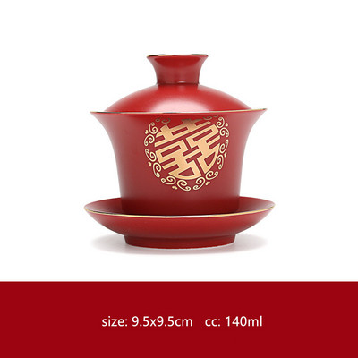Boutique Red Ceramics Gaiwan tetővel Mesterpohár Kézzel készített porcelán teáscsésze Háztartási teástál Esküvői teáskészlet kiegészítők