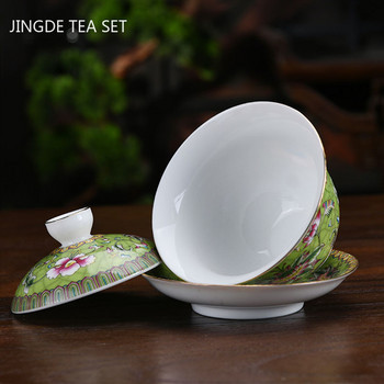 Китайска керамика Sancai Gaiwan Изящна емайлирана цветна купа за чай Традиционен сервиз за чай Аксесоари с капак Чаша за домашен чайник