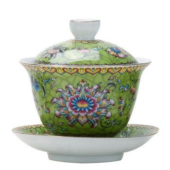 Κινεζικά κεραμικά Sancai Gaiwan Exquisite Enamel Color Bowl Παραδοσιακό σετ τσαγιού Αξεσουάρ με καπάκι για φλιτζάνι τσαγιού Home Tea Maker