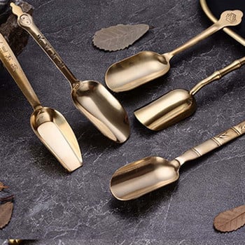 Αξεσουάρ τσαγιού Κινεζικό Kung Fu Retro Style Brass Bounter Portable Delicate Spoons Brass Material Teaspoons 5 Styles