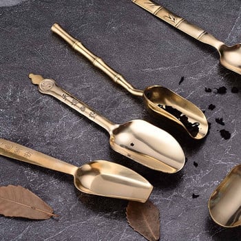 Αξεσουάρ τσαγιού Κινεζικό Kung Fu Retro Style Brass Bounter Portable Delicate Spoons Brass Material Teaspoons 5 Styles