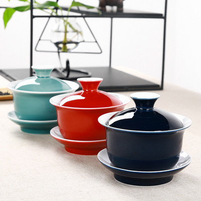 Indigo glasuuriga keraamiline Tee Tureeni tass, Sinine Gaiwan tee portselanist pottide komplekt reisikeetja käsitsi maalitud punase kaanega kaussi teekomplekt 150 ml