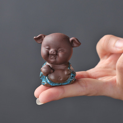 1 DB lila agyag szép malac figura dísz ujjbeggyel kis tea házi kedvencek butik teásasztal dekoráció kézzel készített teáskészlet kézműves
