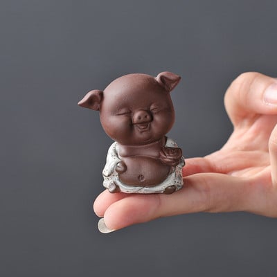 1 DB lila agyag szép malac figura dísz ujjbeggyel kis tea házi kedvencek butik teásasztal dekoráció kézzel készített teáskészlet kézműves
