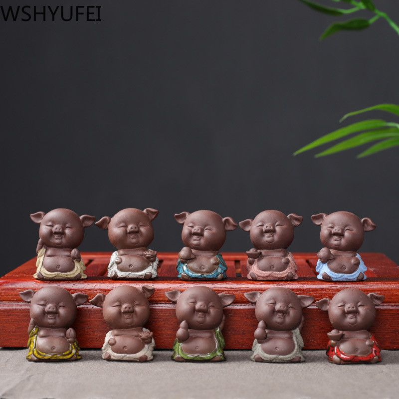 1 DB lila agyag szép malac figura dísz ujjbeggyel kis tea házi kedvencek butik teásasztal dekoráció kézzel készített teáskészlet kézműves