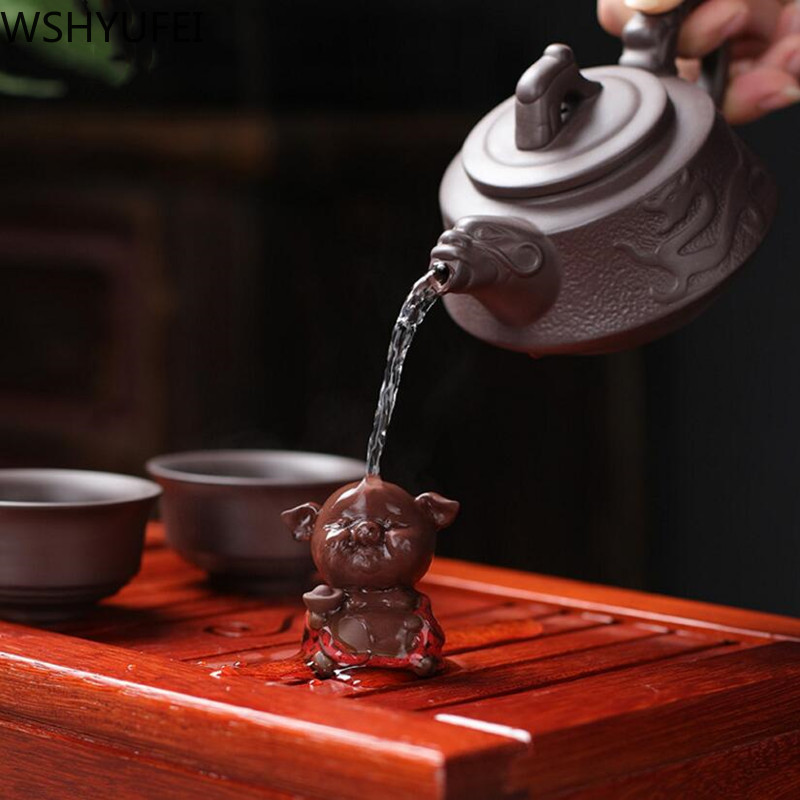 1 DB lila agyag szép malac figura dísz ujjbeggyel kis tea házi kedvencek butik teásasztal dekoráció kézzel készített teáskészlet kézműves