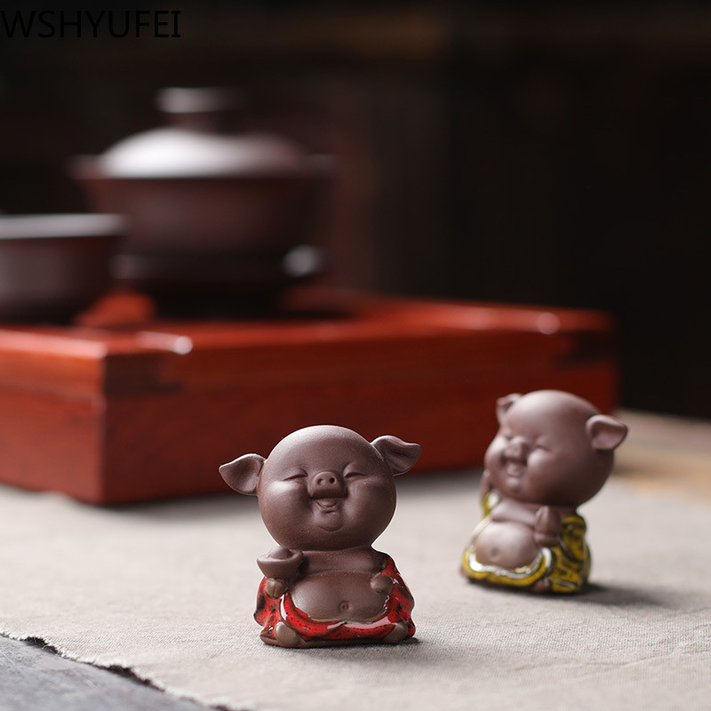 1 DB lila agyag szép malac figura dísz ujjbeggyel kis tea házi kedvencek butik teásasztal dekoráció kézzel készített teáskészlet kézműves