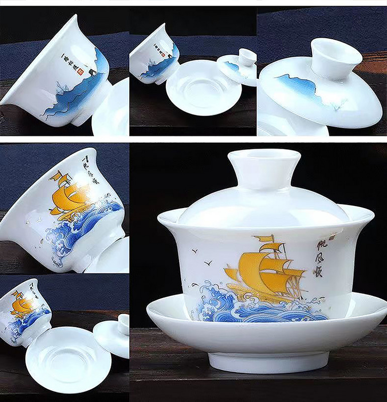 200ml Kézzel festett fehér porcelán Tea Tureen csésze, fedőtál teáskészlet gaiwan tea porcelán edénykészlet utazási Gyönyörű vízforraló