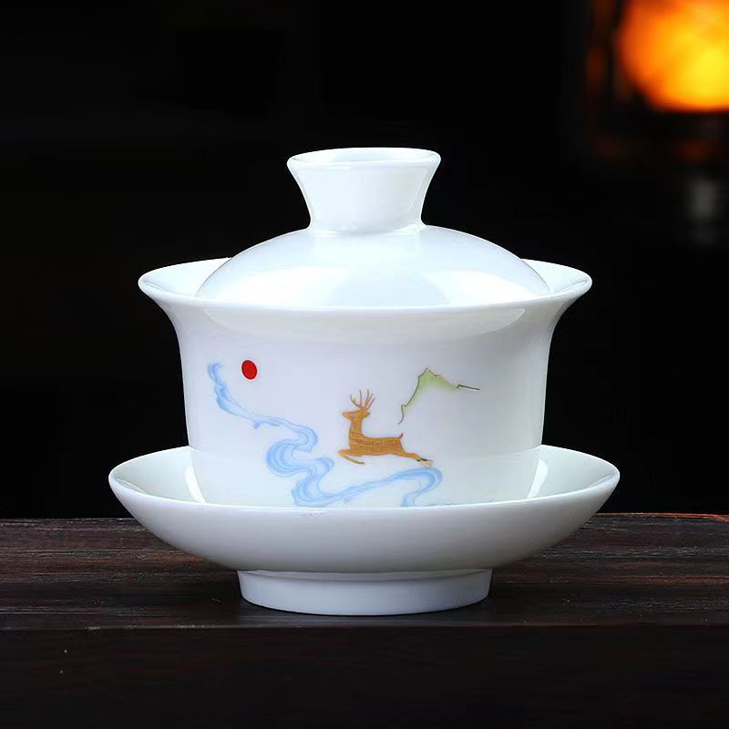 200ml Kézzel festett fehér porcelán Tea Tureen csésze, fedőtál teáskészlet gaiwan tea porcelán edénykészlet utazási Gyönyörű vízforraló